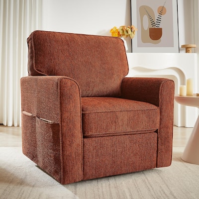 360 Degree Swivel Chair for Living Room, Swivel Accent Chair with Armrest, Chenille Sofa Chair with Side Pockets