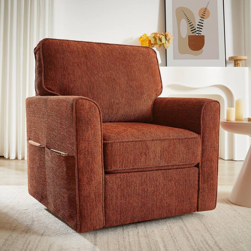 Round Lounge Chair Armchair Swivel Sofa Chair with Side Storage Pockets, Swivel Chair Accent Barrel Chair