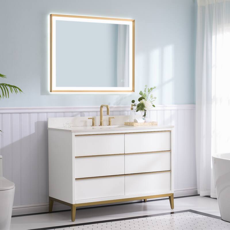 36"/48"/60" W Width Solid Wood Bathroom Vanity with Stain-resistant Carrera White Quartz Top and Sink