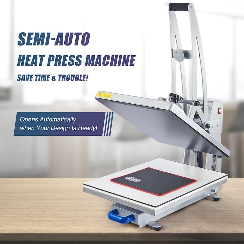 Creworks Semi Auto Clamshell Heat Press Machine with 16 x 20 Heat Pad Slide Out Base 1600-Watt - 30.71" x 21.65"