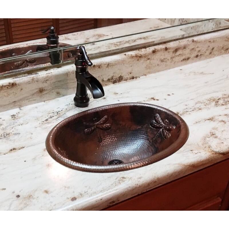 19" Oval Copper Bathroom Sink with Dragonfly Design by SimplyCopper - 19" x 14" x 5"