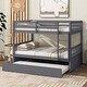 preview thumbnail 3 of 10, Aesthetic Full Over Full Wood Kids Bunk Bed with Trundle,Guardrail