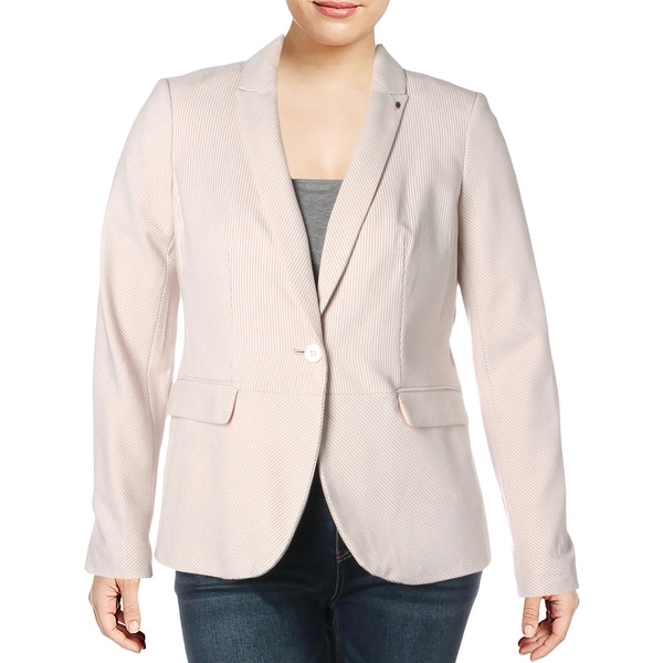 Tommy Hilfiger Womens One-Button Blazer Notch Lapel Pinstripe - Pink Multi. Opens flyout.