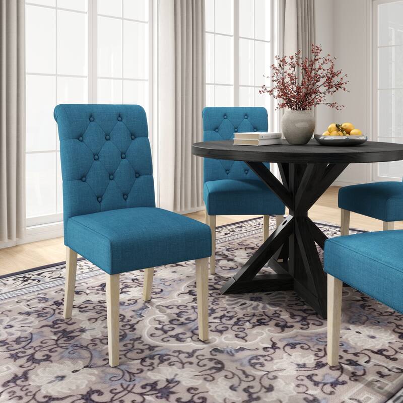 Contemporary 5-Piece Dining Set with Round Table and Button-Tufted Chairs - Solid Wood Construction for Lasting Durability