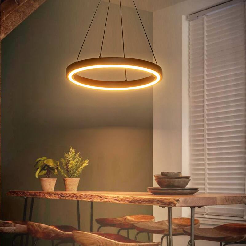 19.7" Modern Industrial LED Pendant Light with Circular Frame Ideal for Dining Rooms and Foyer Areas