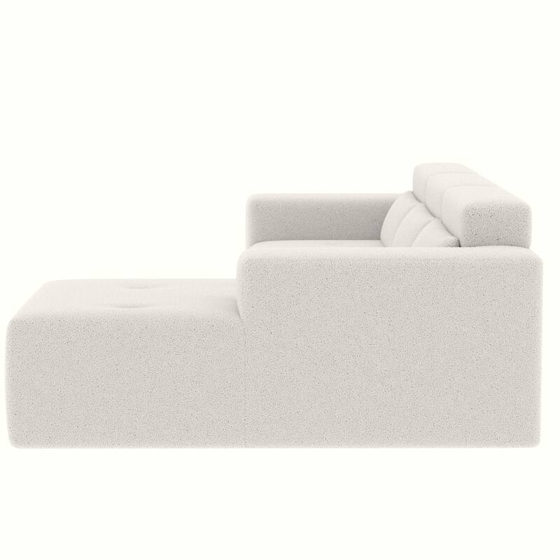 L Shaped Modular Sectional Cloud Sofa with Chaise, Teddy Fabric 3 Seat Corner Sofa, Upholstered Couch with Pillows