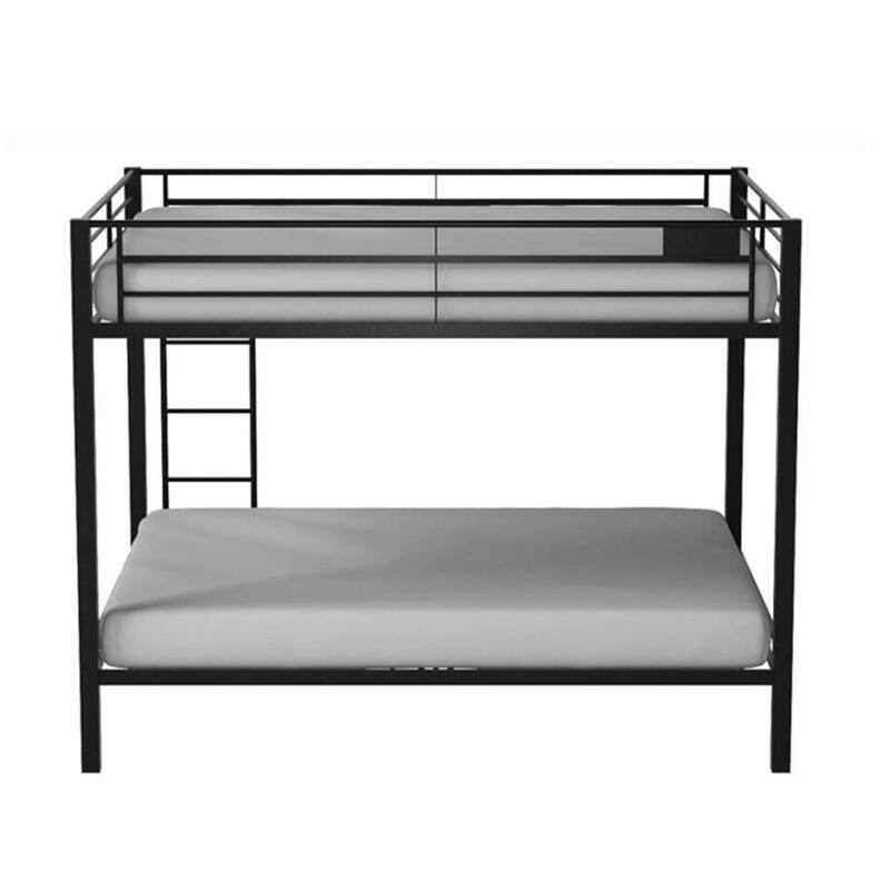 Black Queen over Queen Metal Bunk Bed with Ladder and Fence