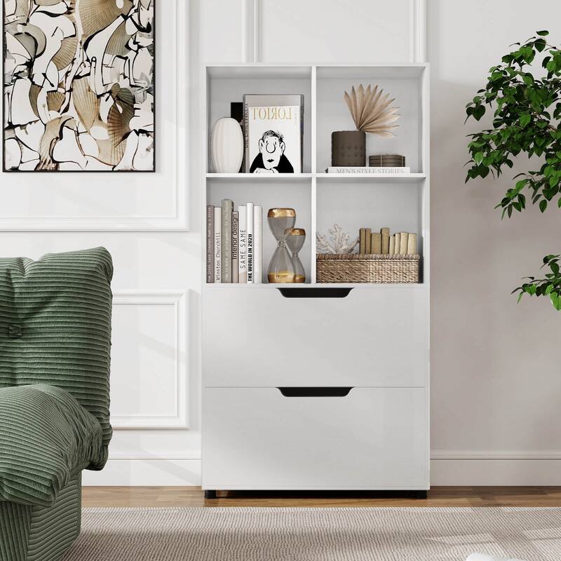 Costway 2PCS 51” 5-Tier 4-Cube Bookcase with 2 Drawers for Living - See Details