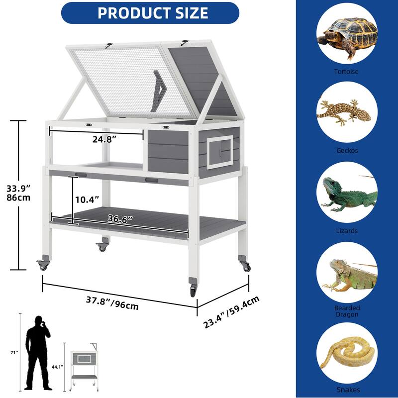 Moasis Large Tortoise Cage with Storage Shelf & Wheels