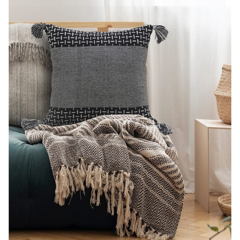 Handwoven Geometric Square Throw Pillows - 20" - Black and White - Set of 2