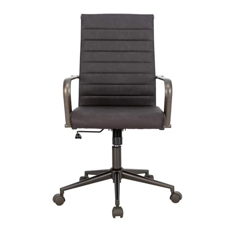 Ergonomic Office Chair Full-Grain Leather with Lumbar Support - Gunmetal