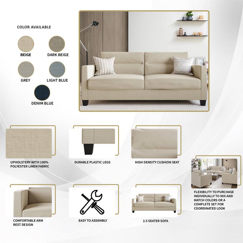 CraftPorch Clean and Minimalist Linen Upholstered 3-Piece Living Room Set