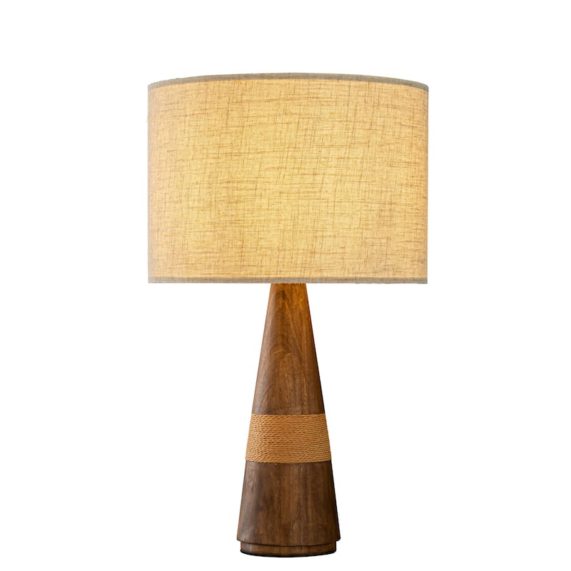 28'' Farmhouse Honey Brown Wood Bedside Table Lamp Classic Dome Beige Fabric Shape Nightstand Lamp for Bedroom, Living Room - W18'' - Beige/Honey Brown