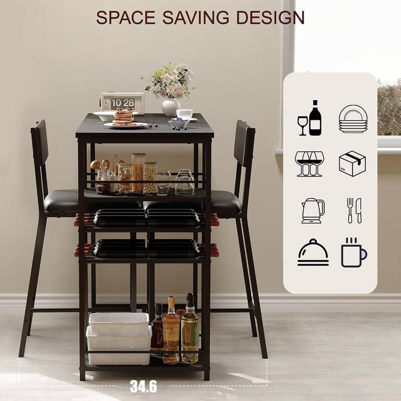 Dining Table Set for 2, with 4-Tier Shelves