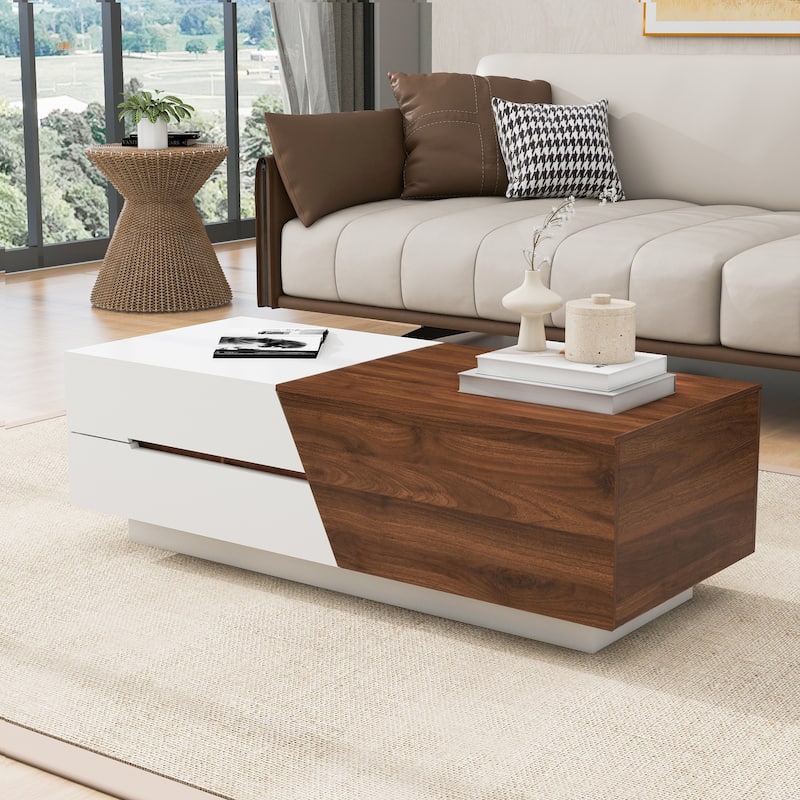 Modern Extendable Sliding Top Coffee Table with Storage