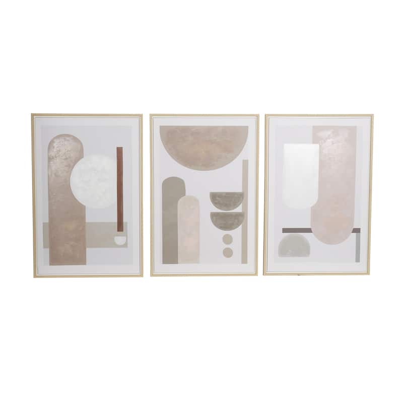Canvas Geometric Mid Century Modern Geometric Framed Wall Art with Brown Accents - Set of 3 Pink - Roche River Decor - Pink
