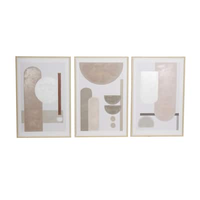 Canvas Geometric Mid Century Modern Geometric Framed Wall Art with Brown Accents - Set of 3 Pink - Roche River Decor