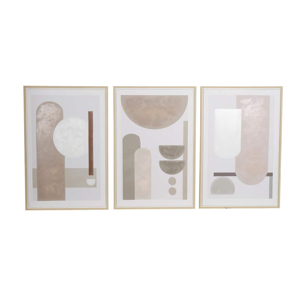 Canvas Geometric Mid Century Modern Geometric Framed Wall Art with Brown Accents - Set of 3 Pink - Roche River Decor