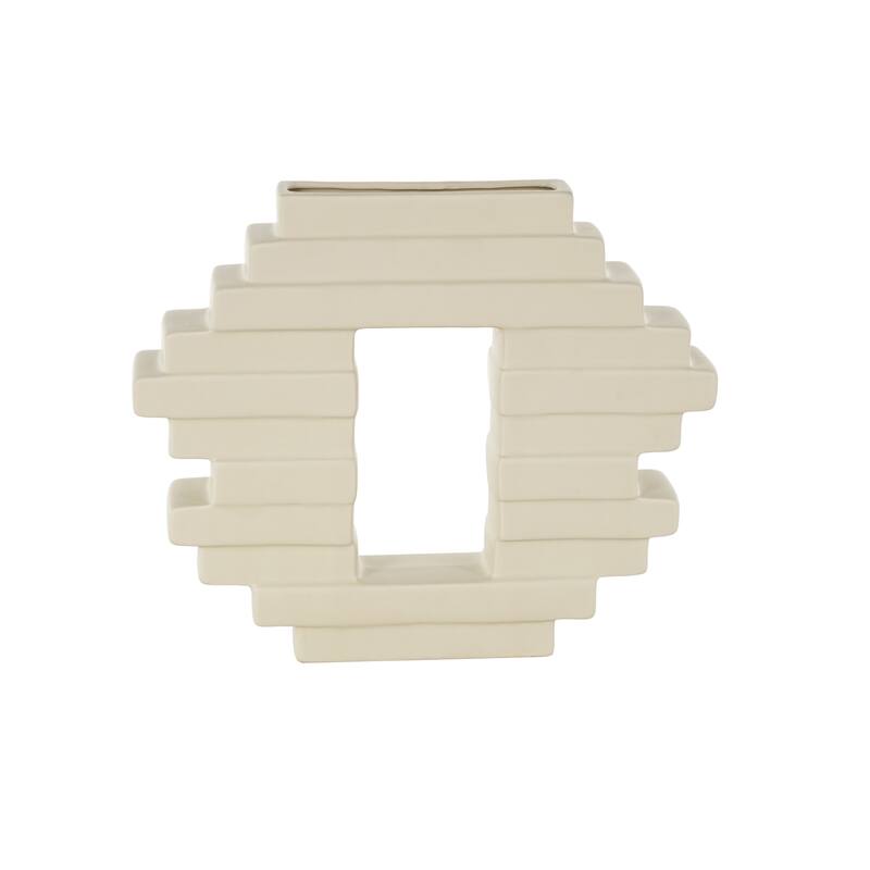 Cream Ceramic Abstract Decorative Vase with Rectangular Center Cutout