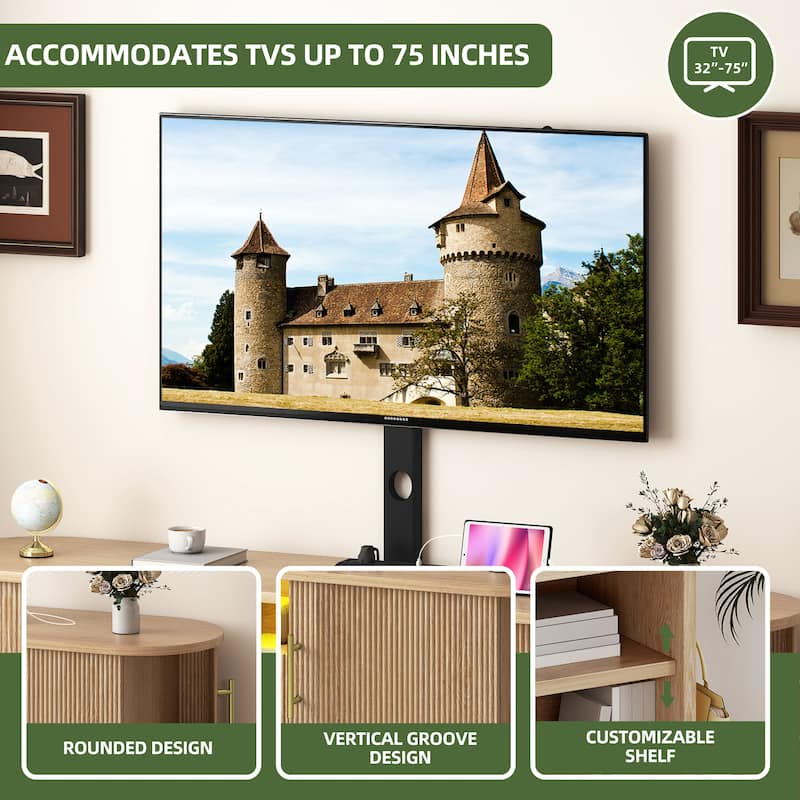 Moasis Mid-Century Modern Fluted TV Stand with Drawer and Adjustable Mount for Living Room