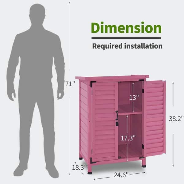 dimension image slide 1 of 6, MCombo Small Outdoor Storage Cabinet Shed with Double Doors (24.6" x 18.3" x 38.2"), Wooden 0985