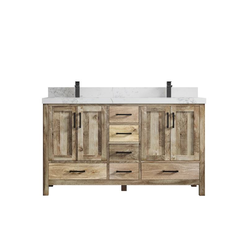 Willow Collections 60 in. W x 22 in. D Malibu Mango Double Sink Bathroom Vanity with Countertop - 2" Calacatta Nuvo - Natural Mango