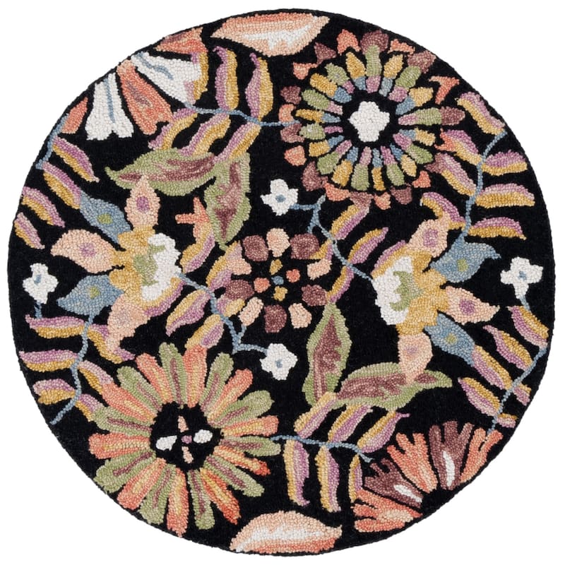 SAFAVIEH Handmade Jardin Hristea Floral Wool Rug - Black/Pink - 6' Round
