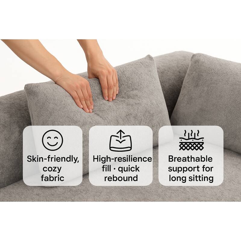 96" Full-Foam Modular Boucle Sectional Sofa, 2-Piece Low-Profile Couch with Rounded Arms