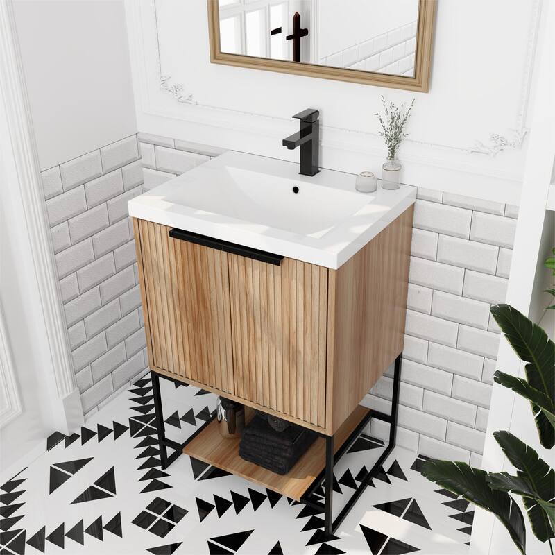 Bathroom Vanity With Sink In 24/30 Inch, Freestanding Bathroom Vanity With Soft Close Door & Drawer and Open Shelf