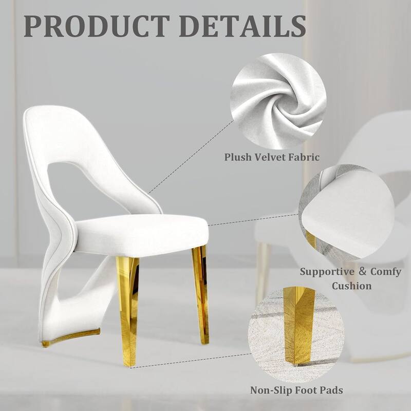 Velvet Dining Chairs with Open Back and Polished Metal Legs