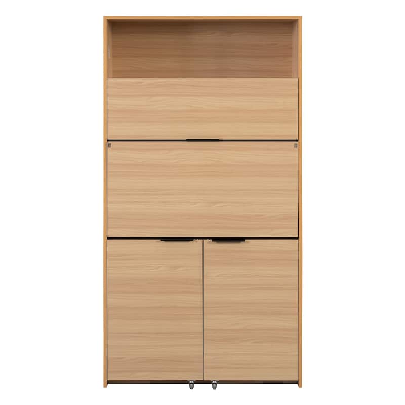 69" Kitchen Pantry Buffet with Hutch, Foldable Workstation & Power Outlet