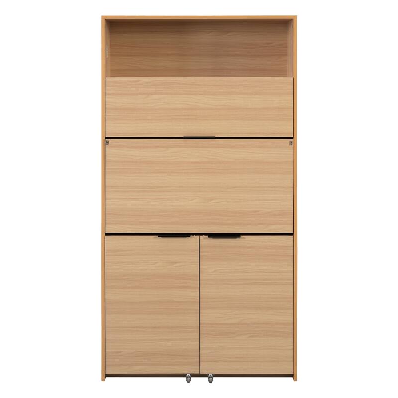 Roomfitters 69 Inch Multifunctional Kitchen Pantry Buffet with Foldable Workstation Desk