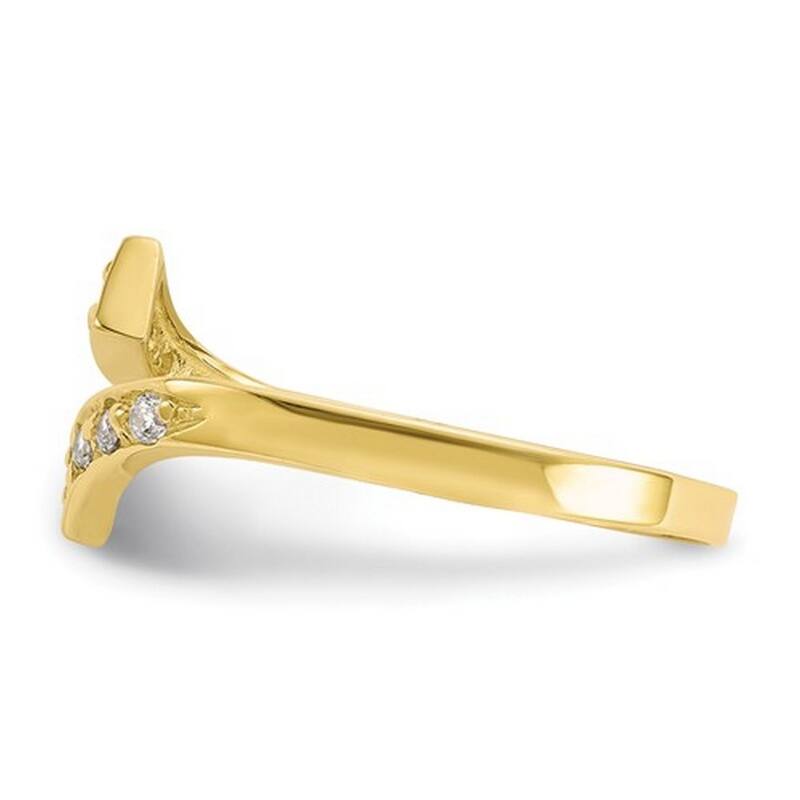 Curata Solid 10K Yellow or White Gold Adjustable Cubic Zirconia Bypass Toe Ring
