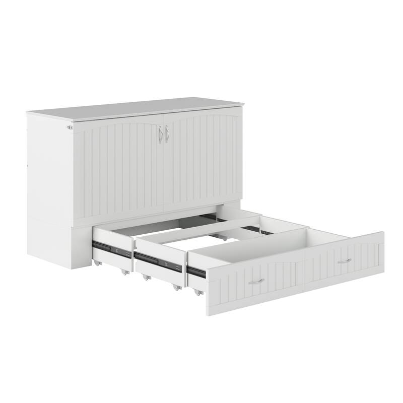 Aspen Queen Murphy Bed Chest with 6" Mattress, Storage Drawer & Built-In Charger in White