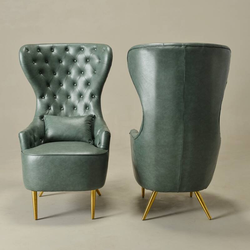 KINWELL Upholstered Tufted Faux Leather Wingback Chair PU Accent Chair