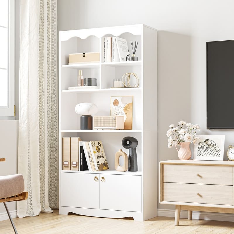 5-Tier White Bookcase, 63 Inch Tall Bookshelf