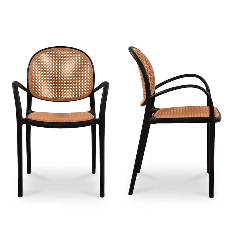 NADAAL STUDIOS Mavric Outdoor Dining Chair, Rattan-Look Polypropylene, Stackable Design, Black - Set of 2