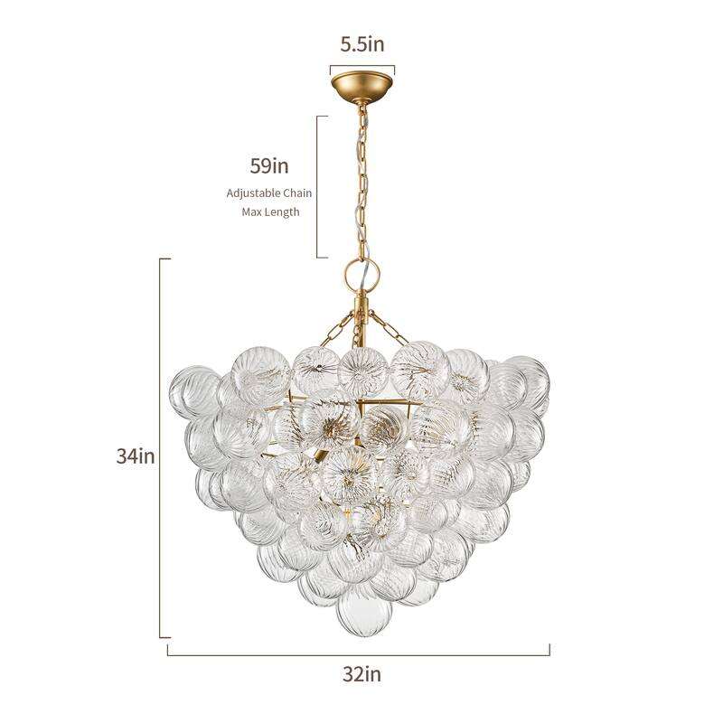 Gold Bubble Ball Chandelier, LED Pendant Light with Glass Globes