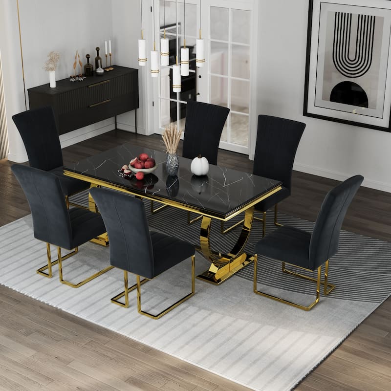 Luxury Dining Table Set with PU Leather Dining Chairs