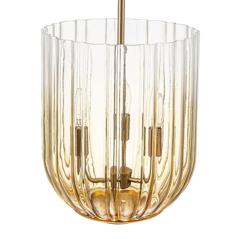 Modern Candle Style Round Reeded Taper Glass Shade Pendant 11in