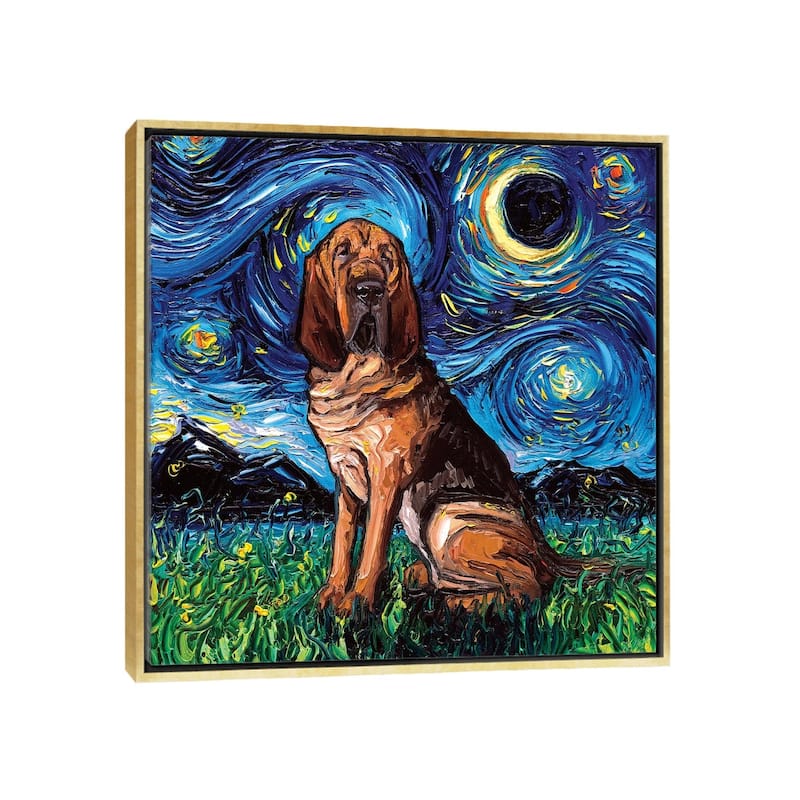 iCanvas "Bloodhound Night" by Aja Trier Framed Canvas Print - Gold - 18x18