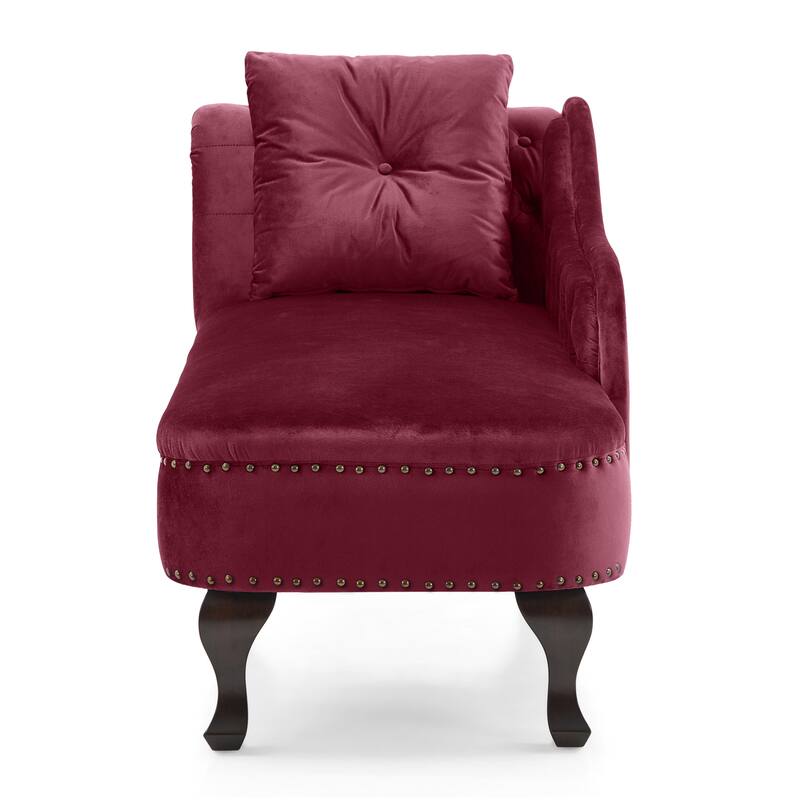 Christopher Knight Home - Bressi Modern Velvet Upholstered Chaise Lounge with Tufted Backrest, Nailhead Trim & Pillow