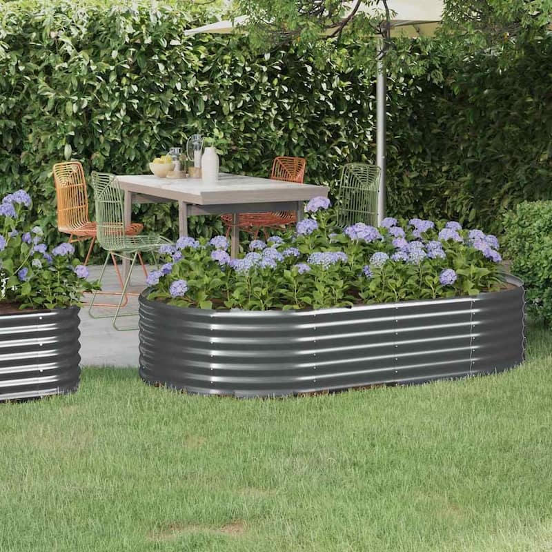 vidaXL Garden Raised Bed Anthracite Powder-coated steel 39.4 in diameter - Anthracite (6)