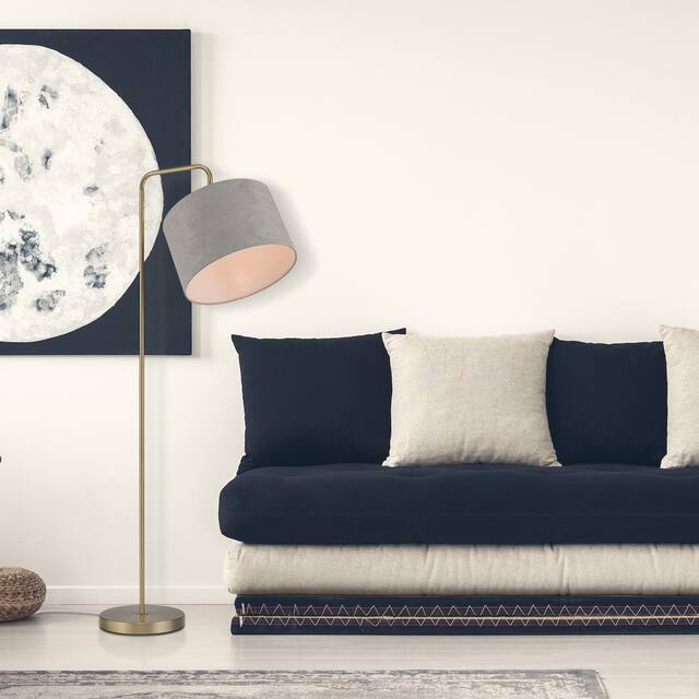 Barden 58" Floor Lamp with Linen Shade - Brass Lamp w/Light Gray Velvet Shade