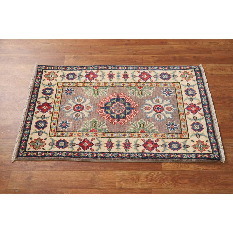 Traditional Kazak Foyer Rug Handmade Oriental Brown Wool Carpet - 2'0"x 3'0"