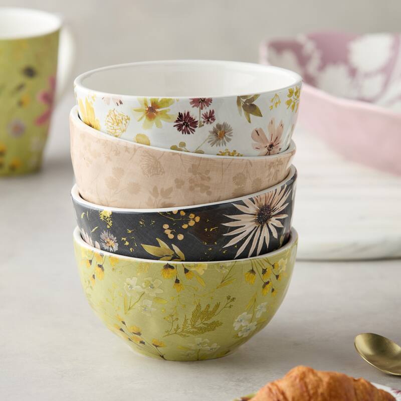 Certified International Wildflowers 5.25" Ice Cream/Dessert Bowls, Set of 4 Assorted Designs - 5.25"L x 5.25"W x 3.75"H