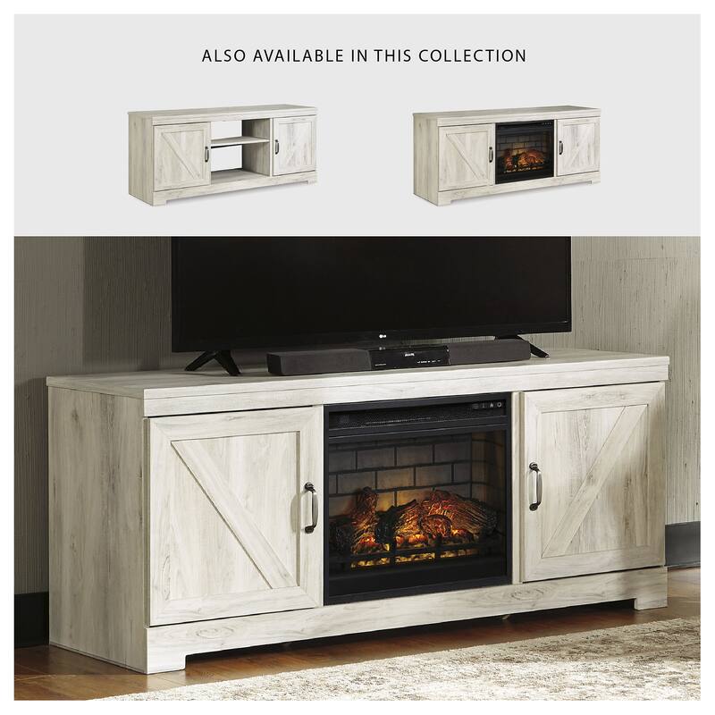 Signature Design by Ashley Bellaby Whitewash 63" TV Stand for TVs up to 72" with Electric Fireplace - 63.5"W x 19.5"D x 26"H