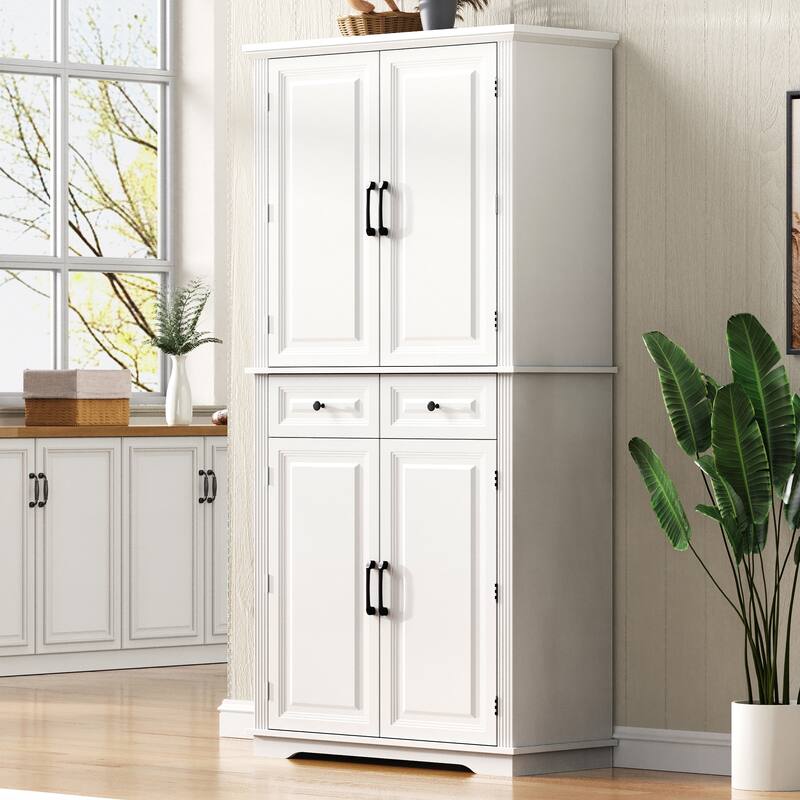 Roomfitters 71" Tall Kitchen Pantry Cabinet with 3 Pull-Out Organizers & 6 Door Shelves