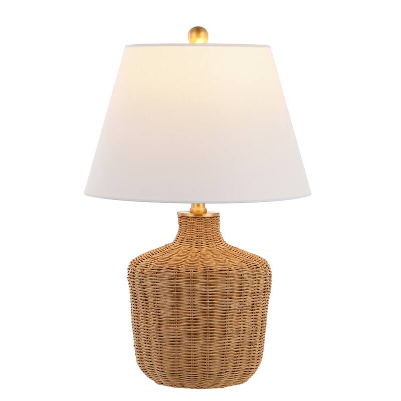SAFAVIEH Lighting Reintraut Tropical Coastal Boho Rattan 22-inch Table Lamp - 14 In. W x 14 In. D x 22 In. H - 14Wx14Dx22H