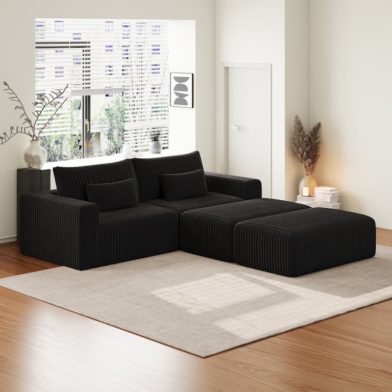 102" Modular Couch Cloud Plush Loveseat Sectional Sofa with 2 Ottoman